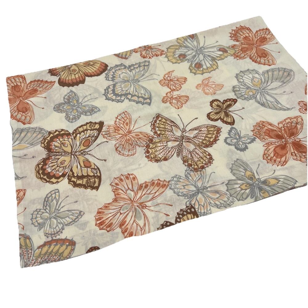 Vtg Butterfly Garden Standard Pillowcase Orange Brown 1970s Retro Percale USA